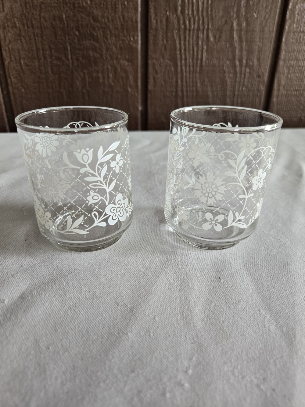 Libbey Juice Glasses Set of 2 Vintage 1950s Lattice White Flowers
